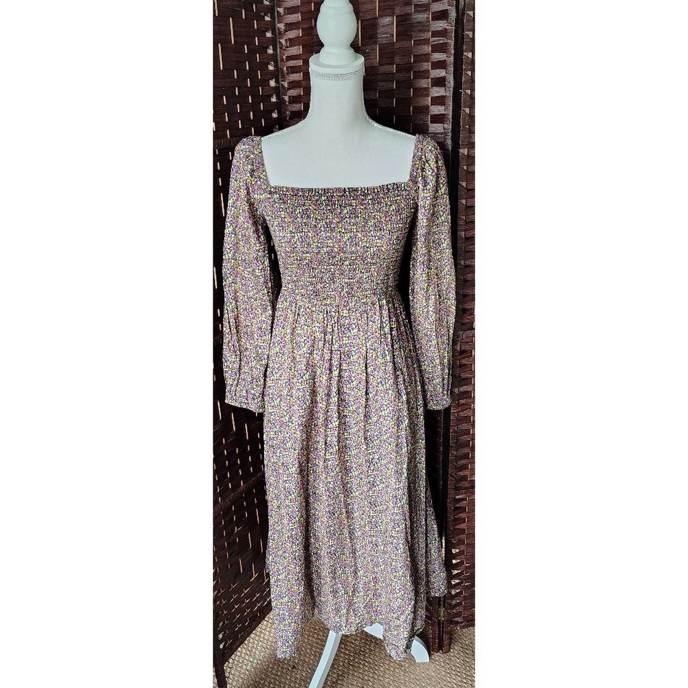 J. Crew Liberty Fabric Floral Maxi Dress M Busy Izzy Puff Sleeve Smocked Boho